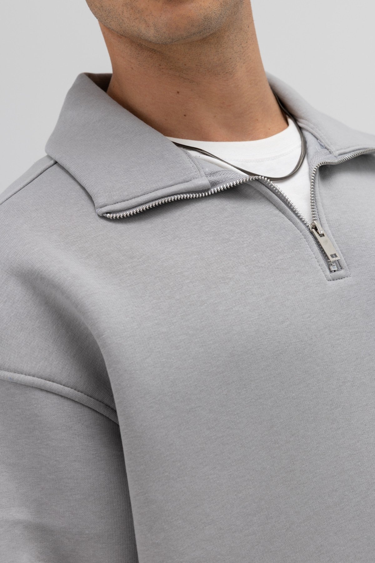 Oversize Fermuarlı Dik Yaka Sweatshirt