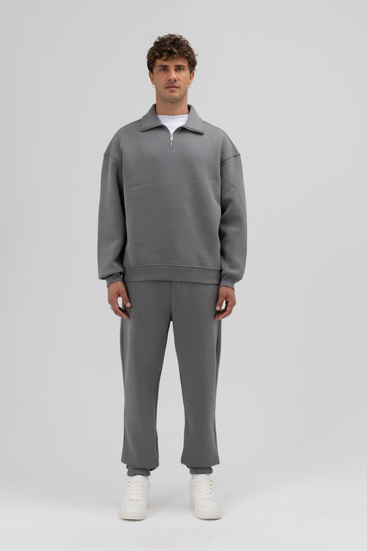Oversize Fermuarlı Dik Yaka Sweatshirt