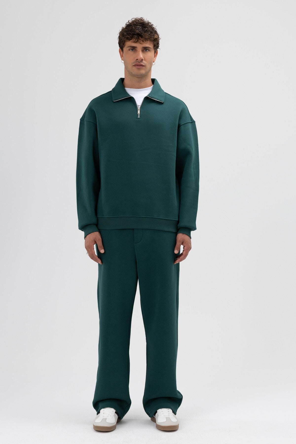 Oversize Fermuarlı Dik Yaka Sweatshirt