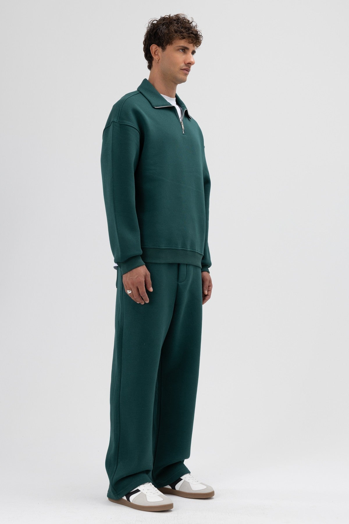 Oversize Fermuarlı Dik Yaka Sweatshirt