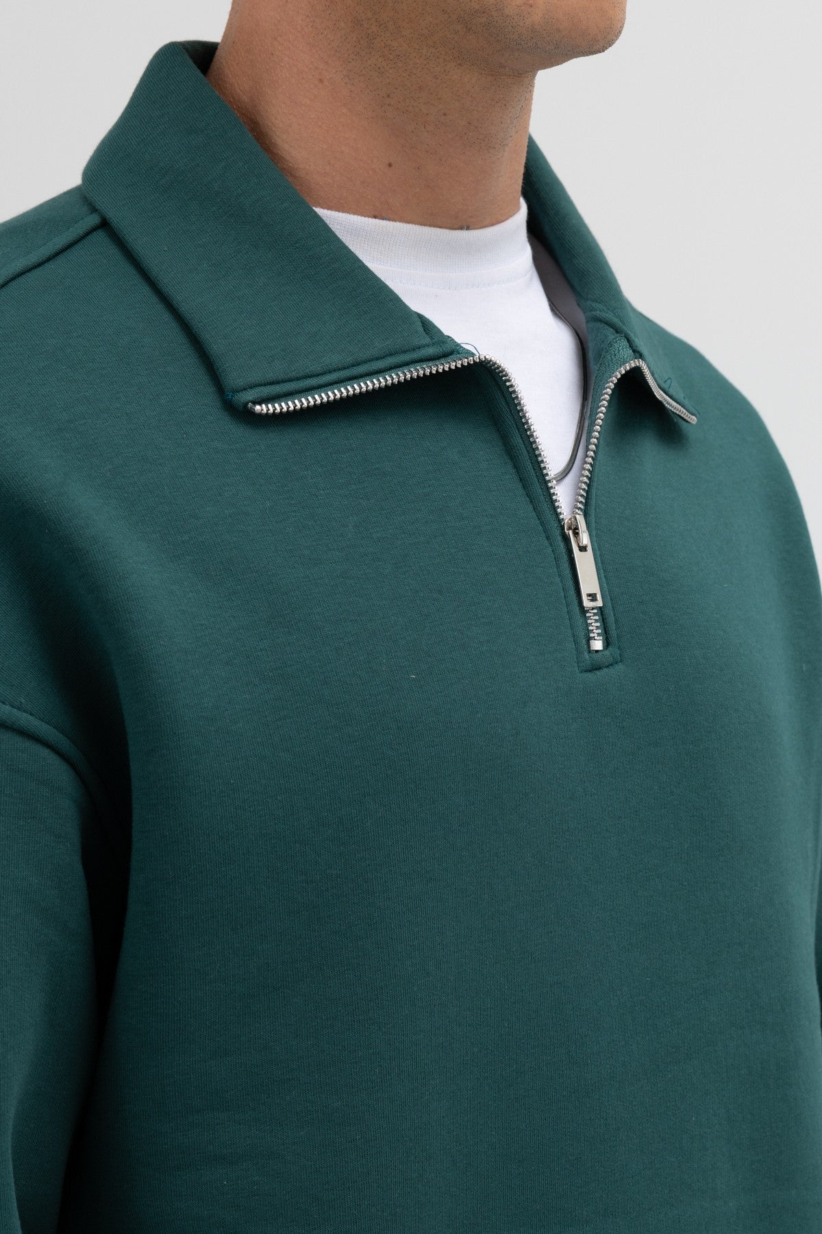 Oversize Fermuarlı Dik Yaka Sweatshirt