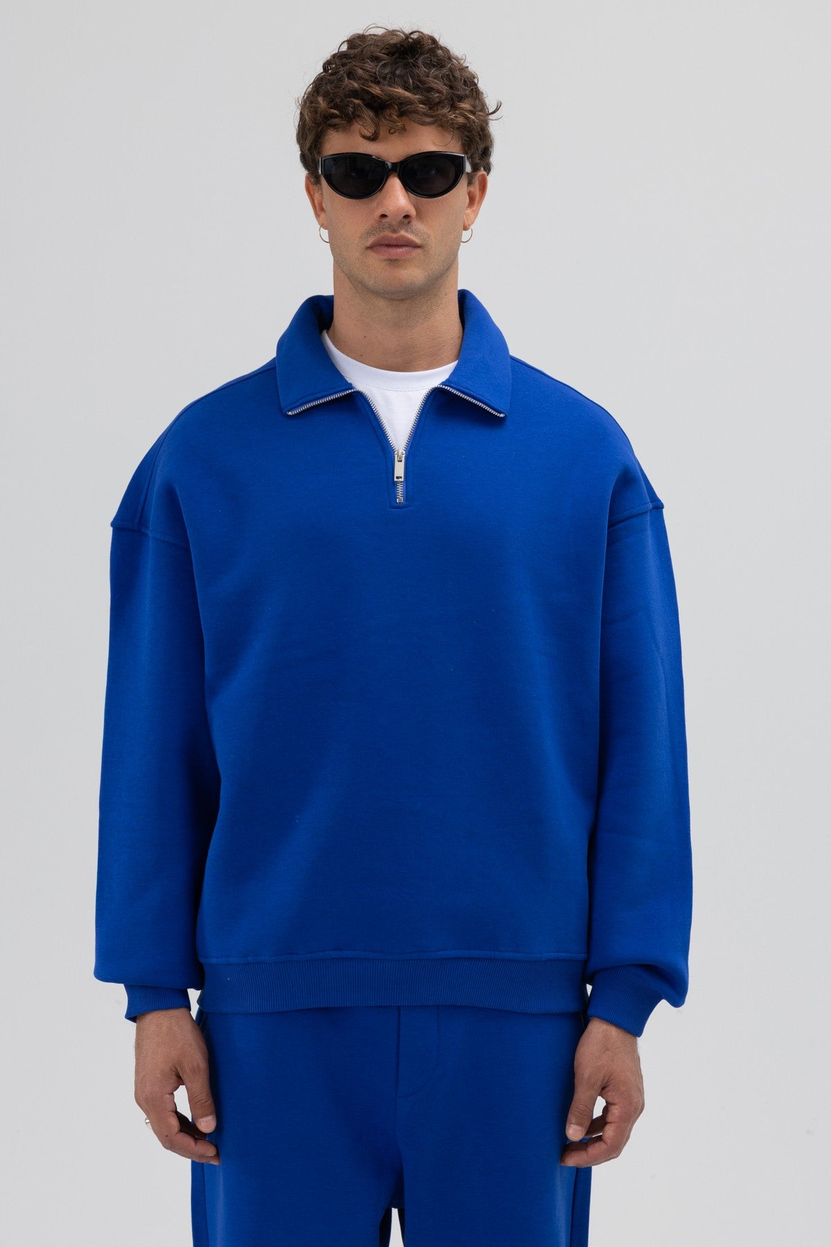 Oversize Fermuarlı Dik Yaka Sweatshirt