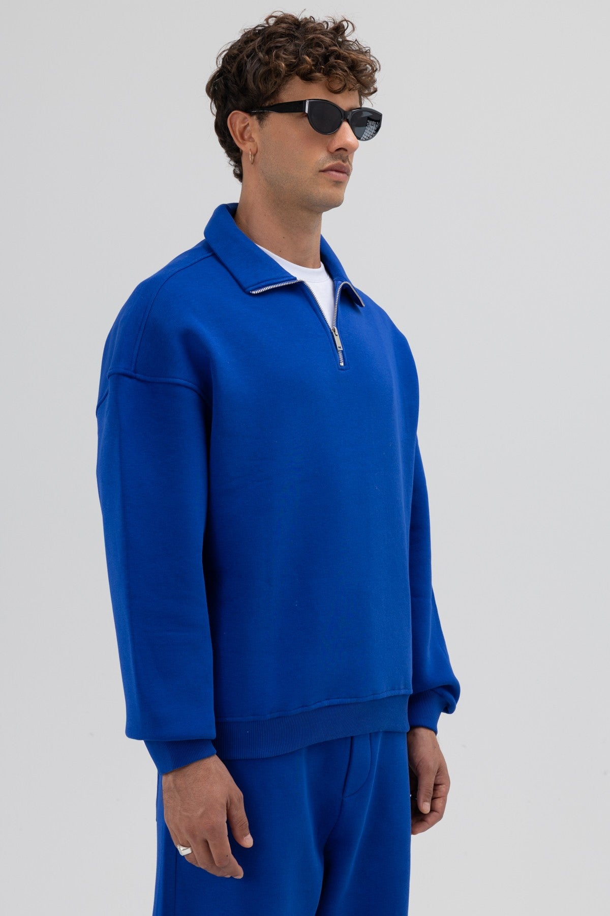 Oversize Fermuarlı Dik Yaka Sweatshirt