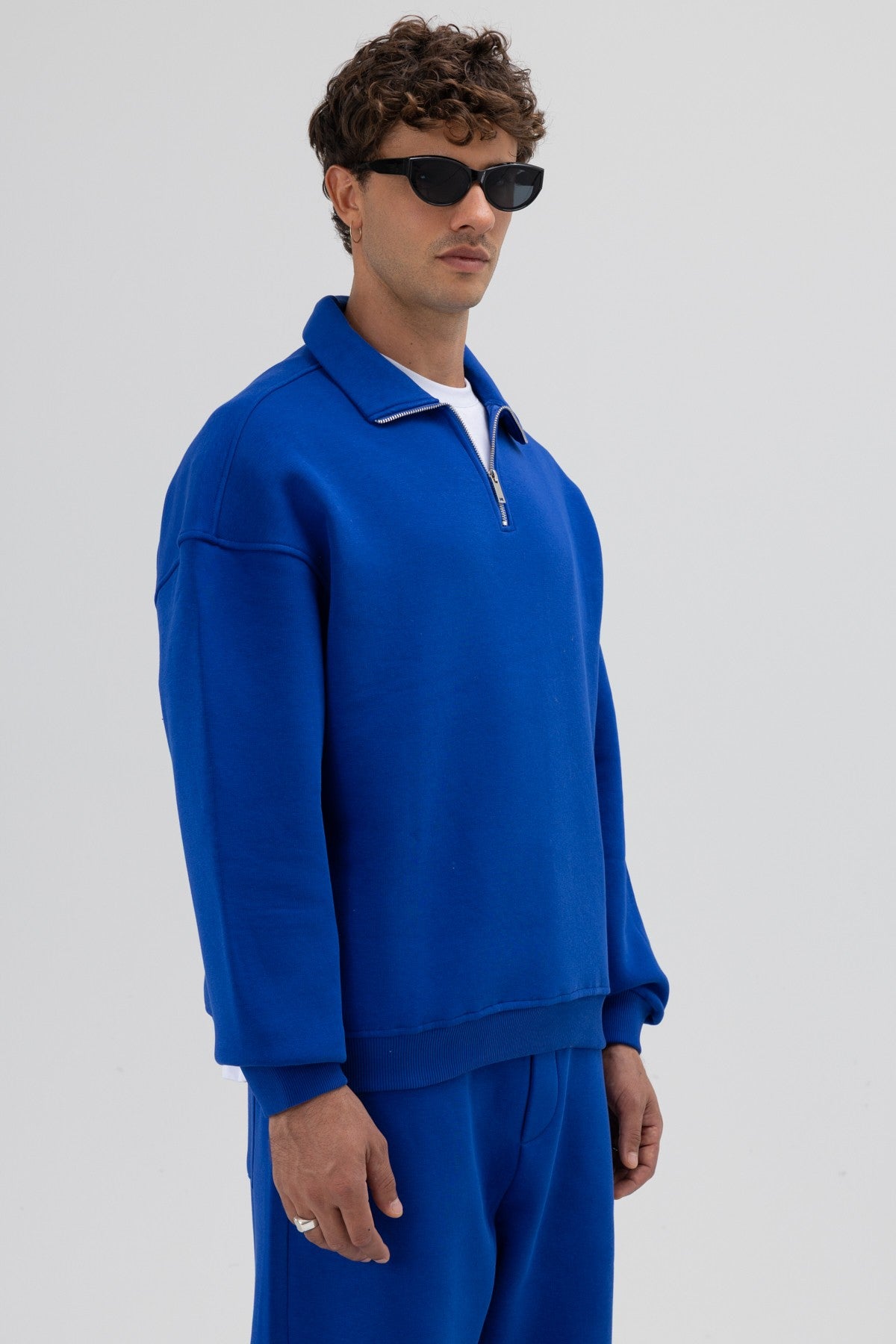 Oversize Fermuarlı Dik Yaka Sweatshirt