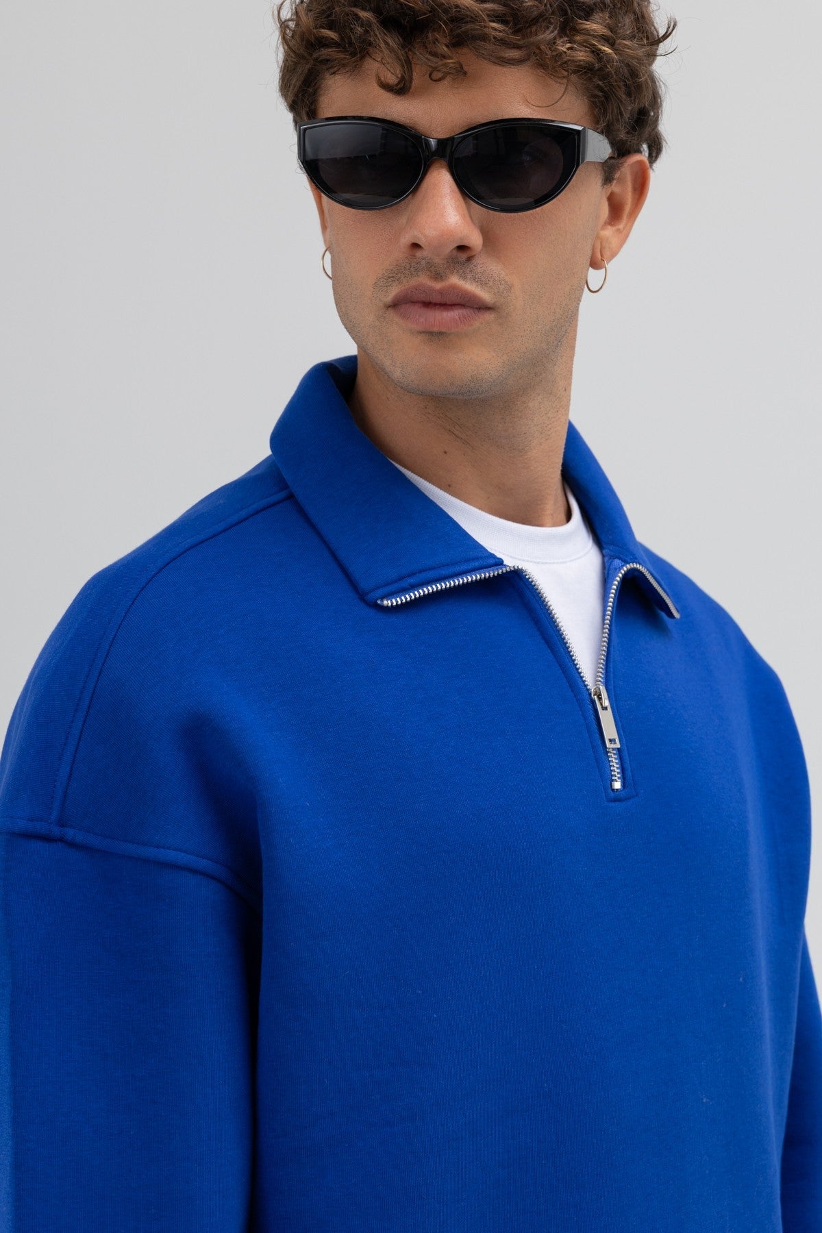 Oversize Fermuarlı Dik Yaka Sweatshirt