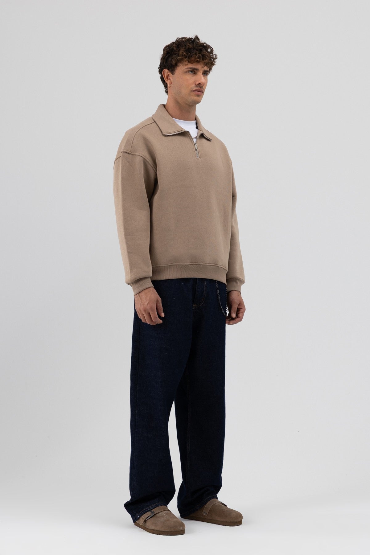 Oversize Fermuarlı Dik Yaka Sweatshirt