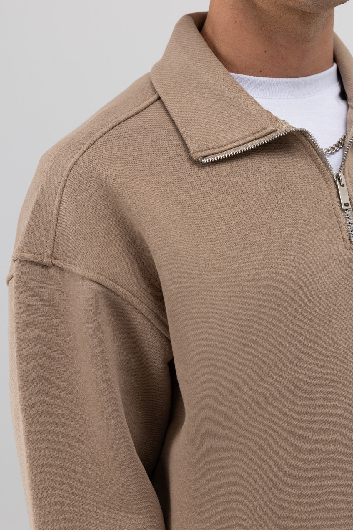 Oversize Fermuarlı Dik Yaka Sweatshirt