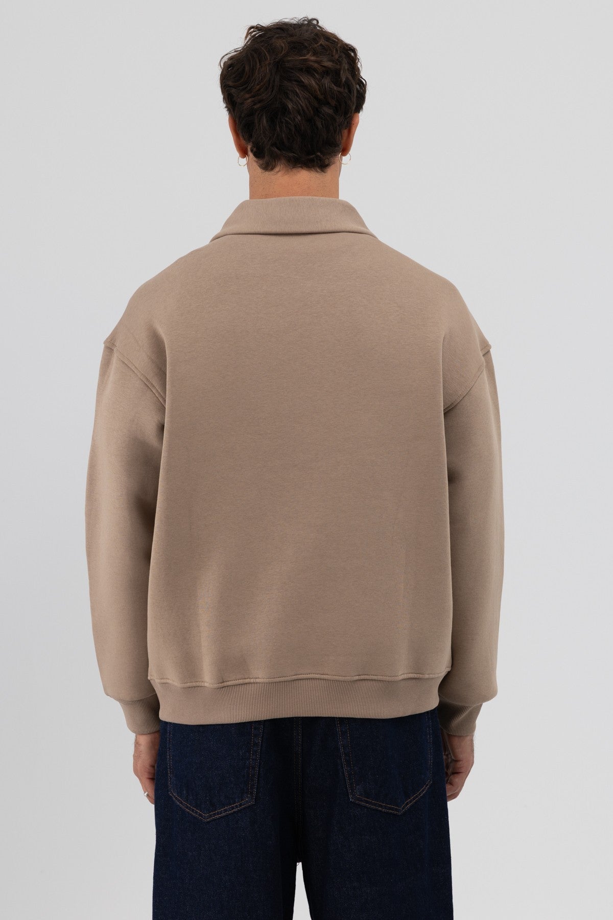 Oversize Fermuarlı Dik Yaka Sweatshirt
