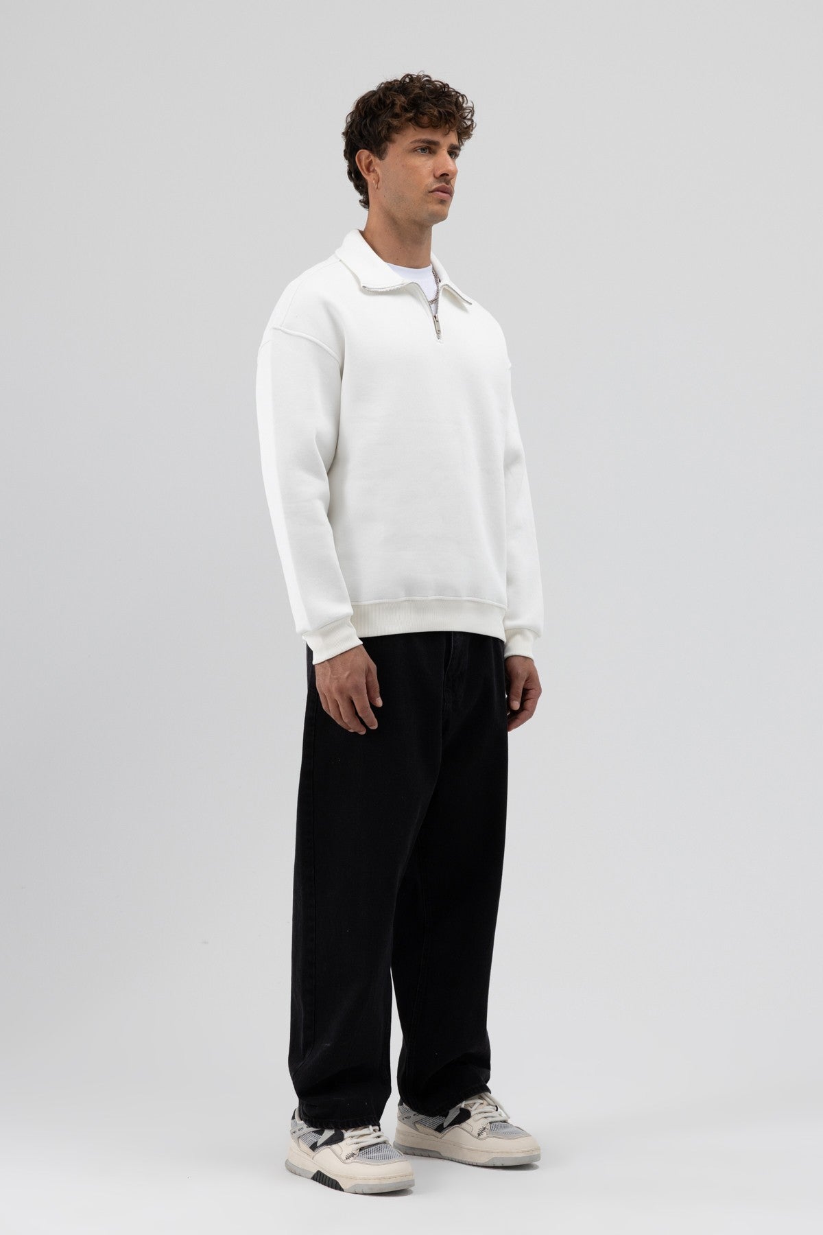 Oversize Fermuarlı Dik Yaka Sweatshirt