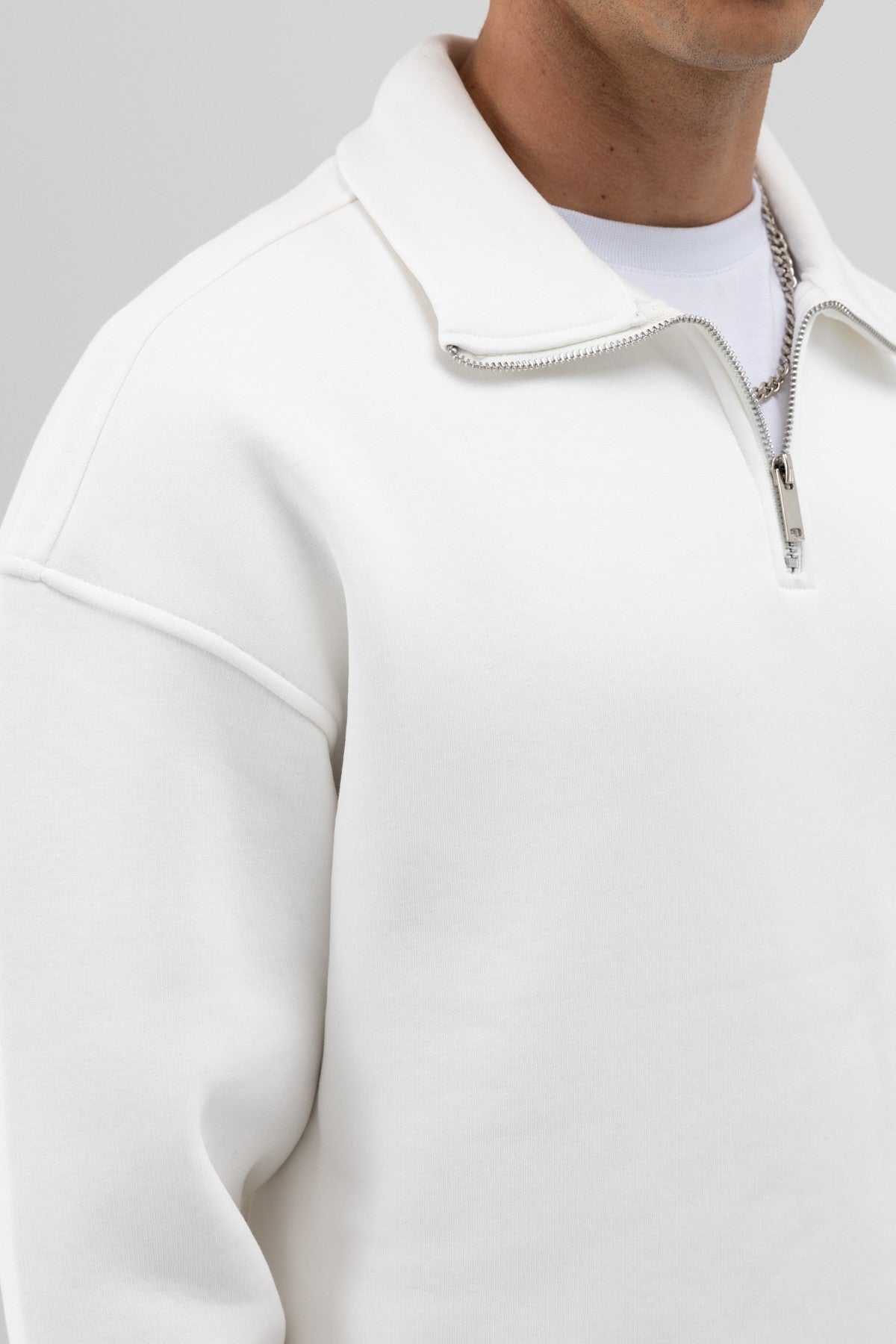 Oversize Fermuarlı Dik Yaka Sweatshirt