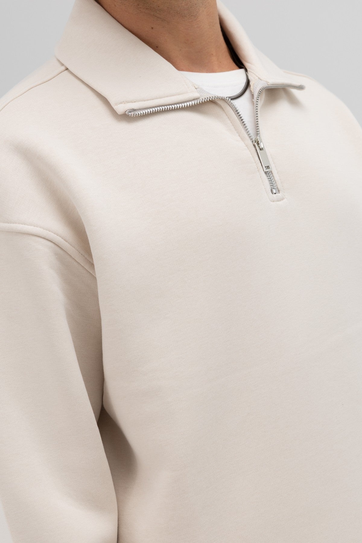 Oversize Fermuarlı Dik Yaka Sweatshirt