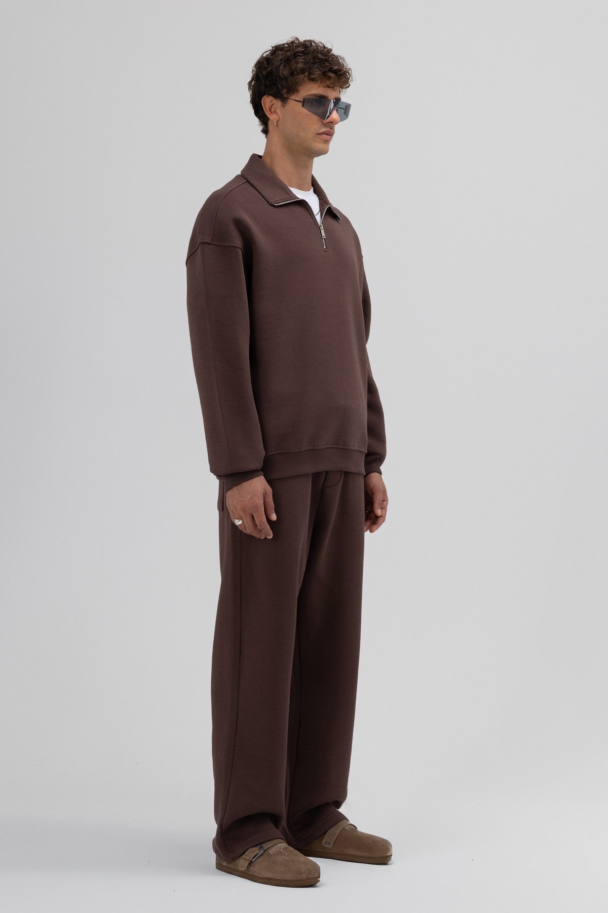 Oversize Fermuarlı Dik Yaka Sweatshirt