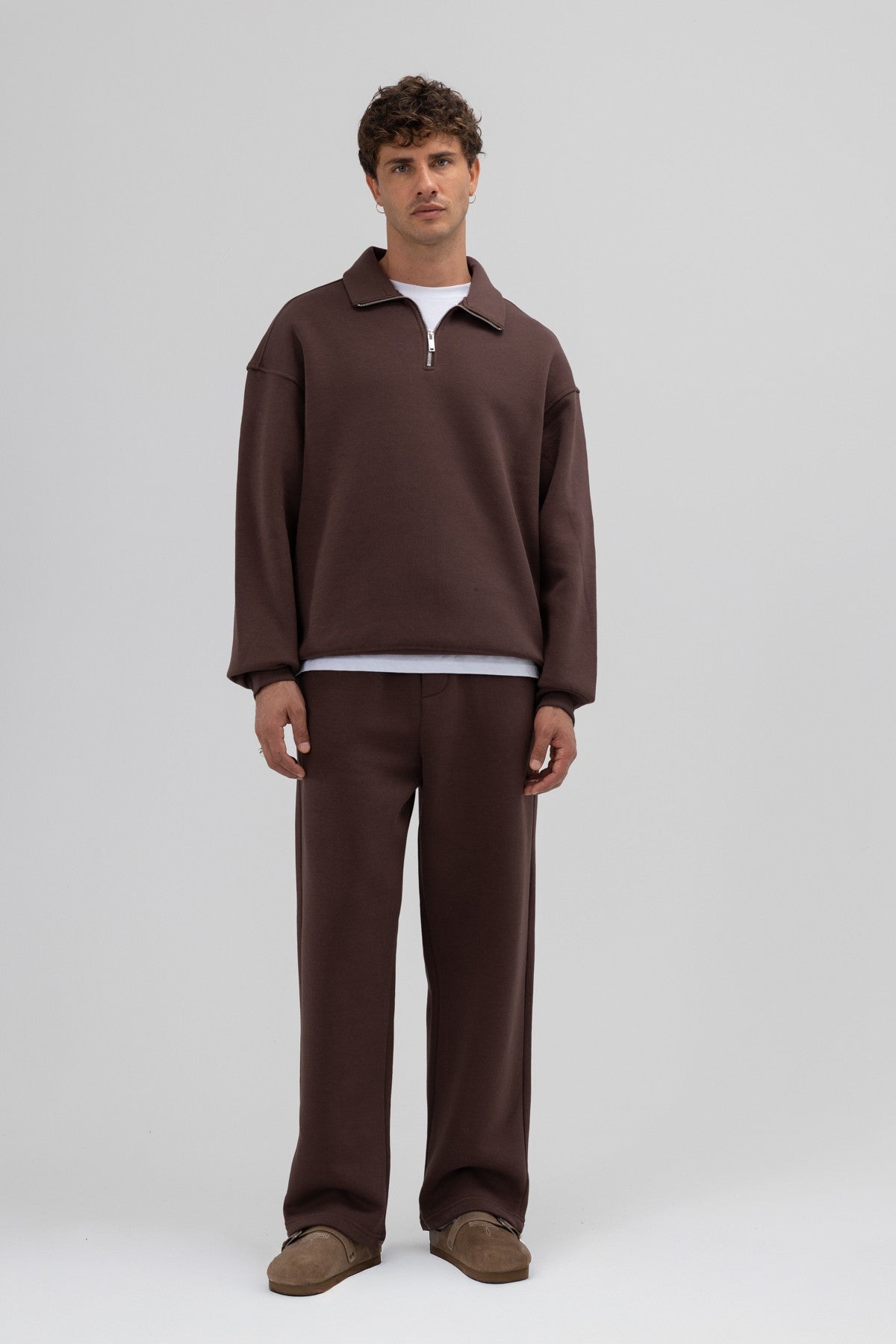 Oversize Fermuarlı Dik Yaka Sweatshirt