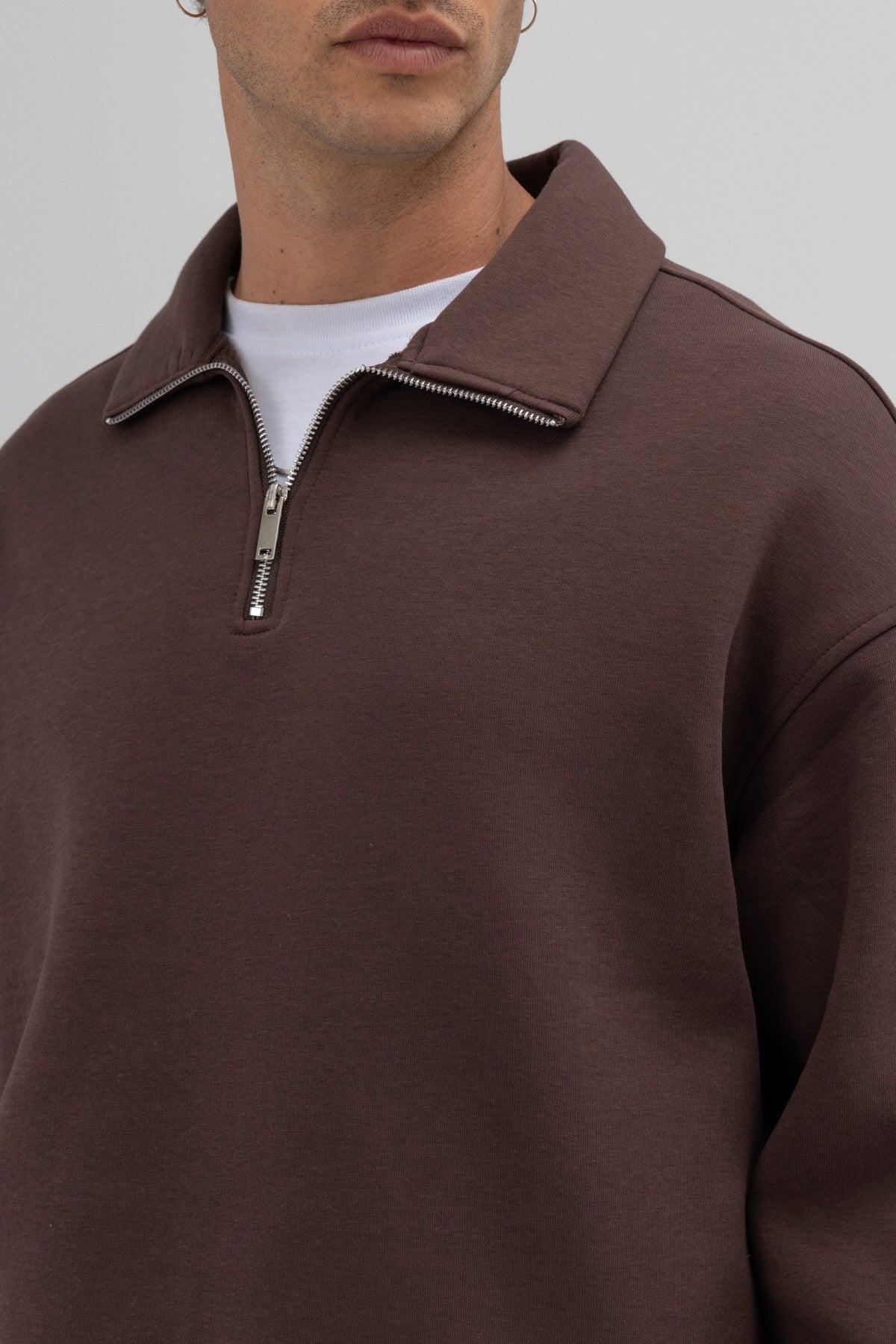 Oversize Fermuarlı Dik Yaka Sweatshirt