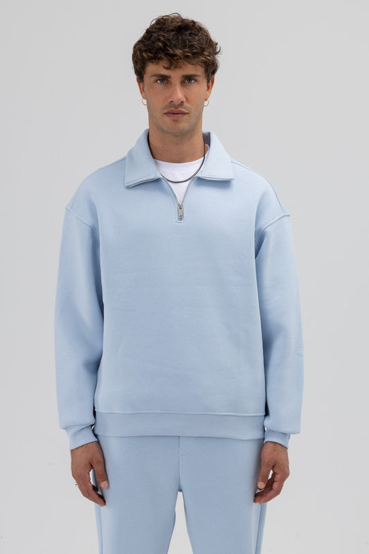 Oversize Fermuarlı Dik Yaka Sweatshirt