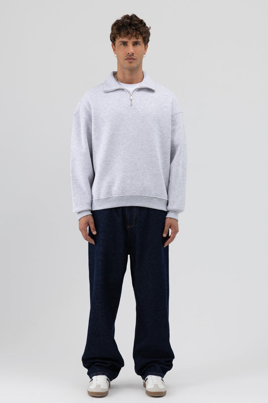 Oversize Fermuarlı Dik Yaka Sweatshirt