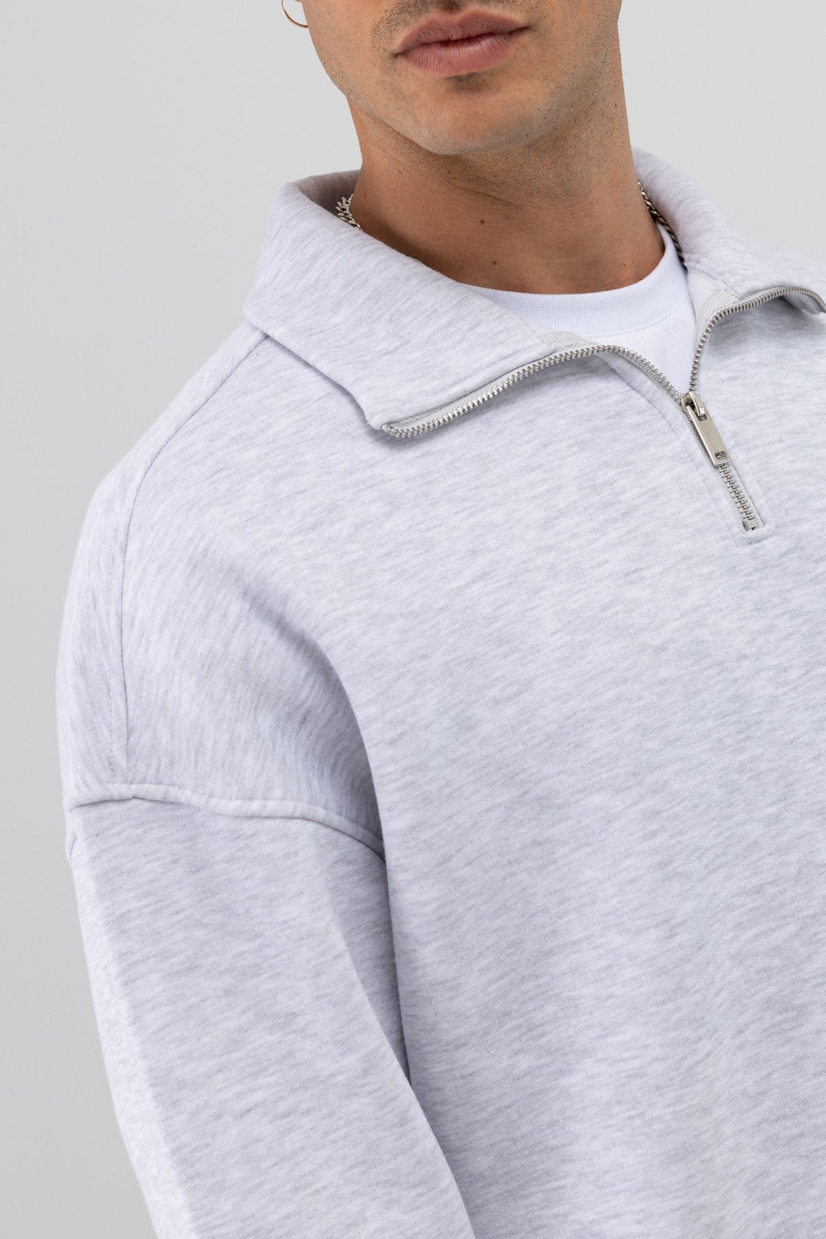 Oversize Fermuarlı Dik Yaka Sweatshirt