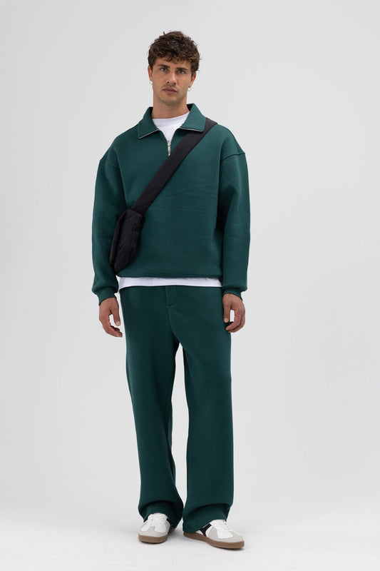 Oversize Fermuarlı Dik Yaka Sweatshirt