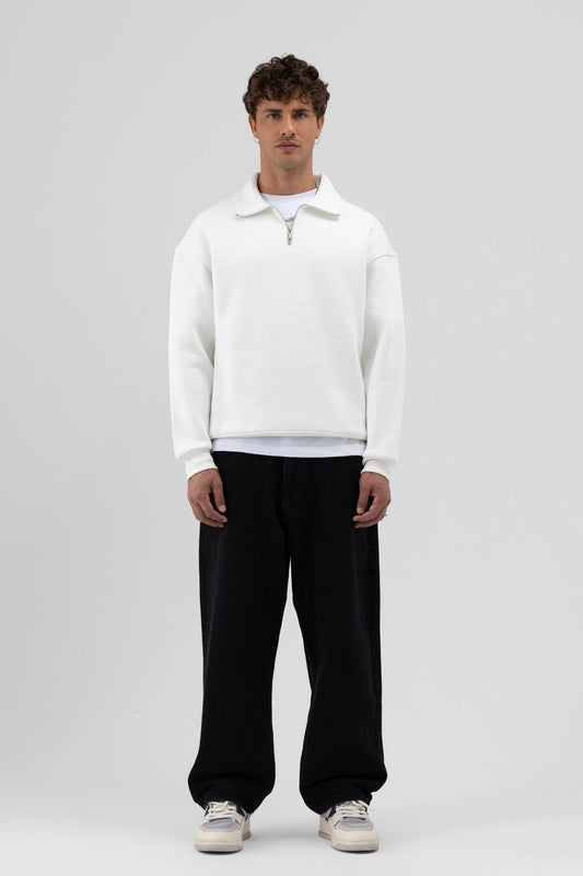 Oversize Fermuarlı Dik Yaka Sweatshirt