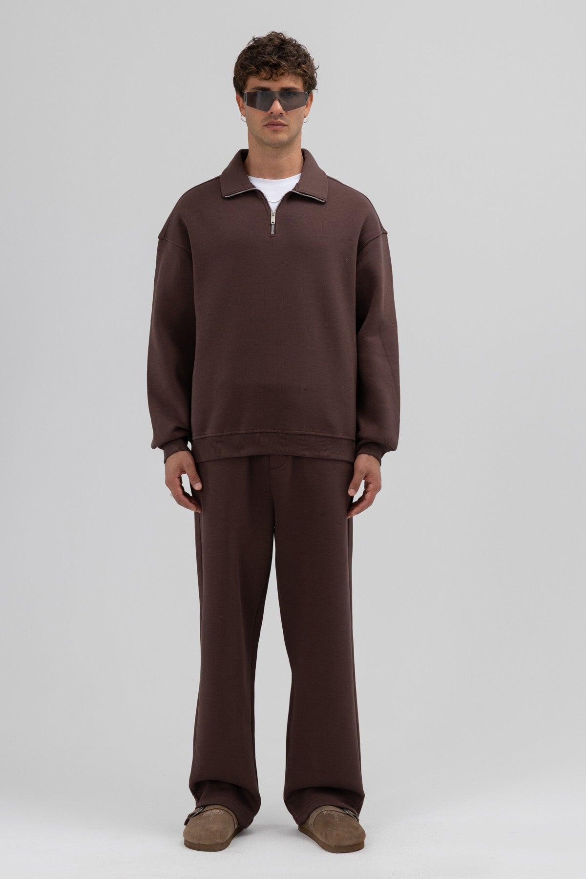 Oversize Fermuarlı Dik Yaka Sweatshirt