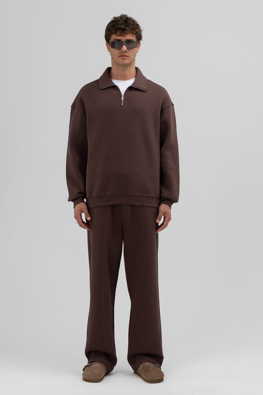Oversize Fermuarlı Dik Yaka Sweatshirt