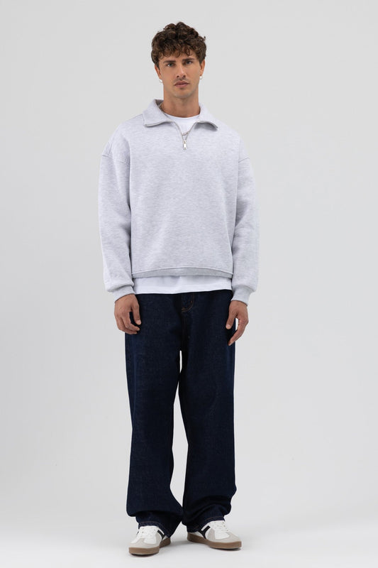 Oversize Fermuarlı Dik Yaka Sweatshirt
