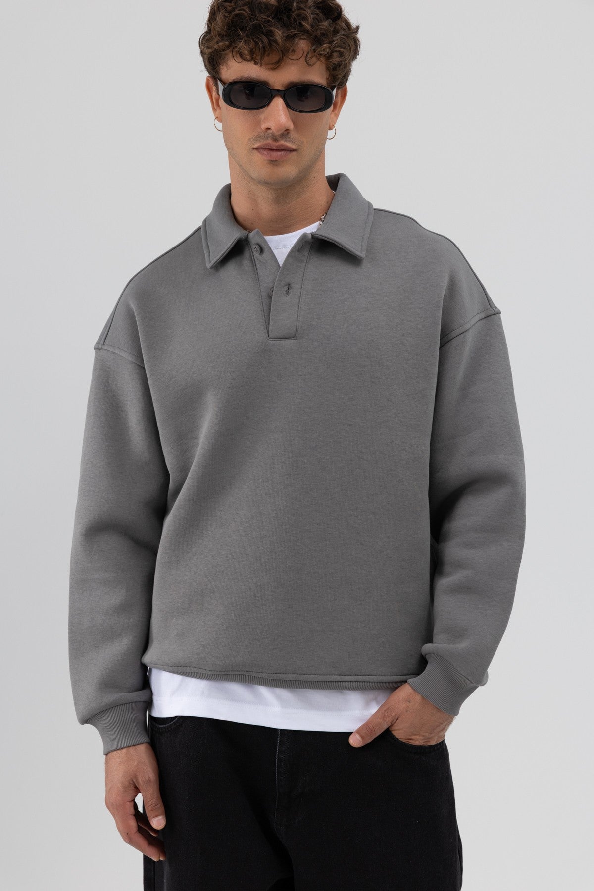 Basic Polo Yaka Sweatshirt