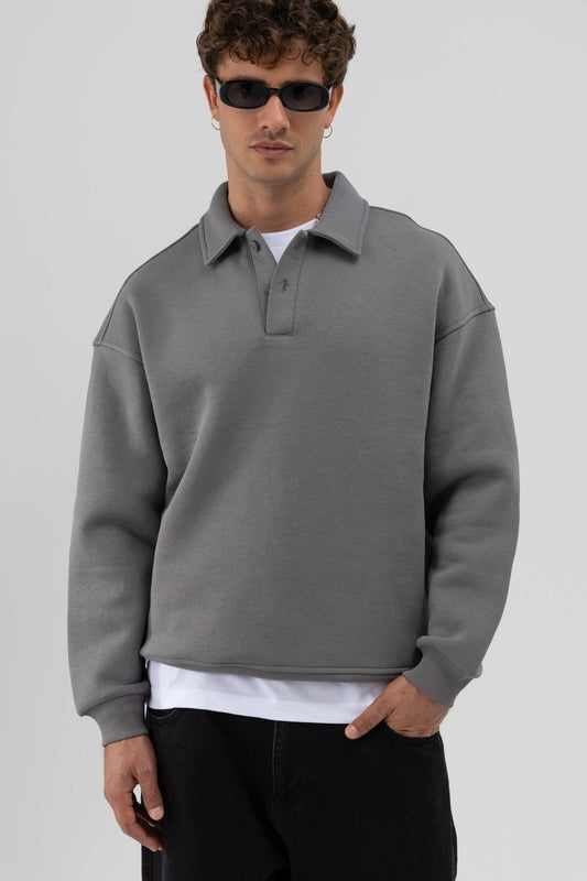 Basic Polo Yaka Sweatshirt