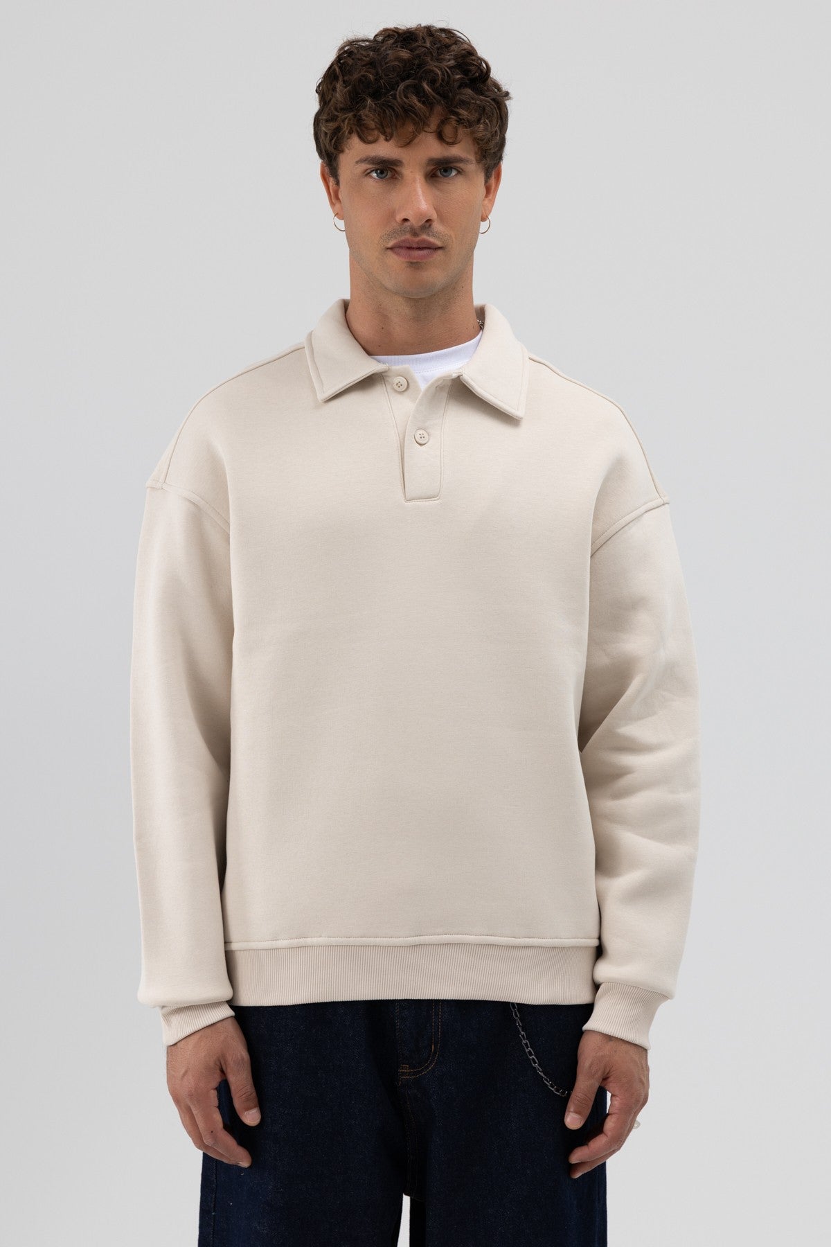 Basic Polo Yaka Sweatshirt