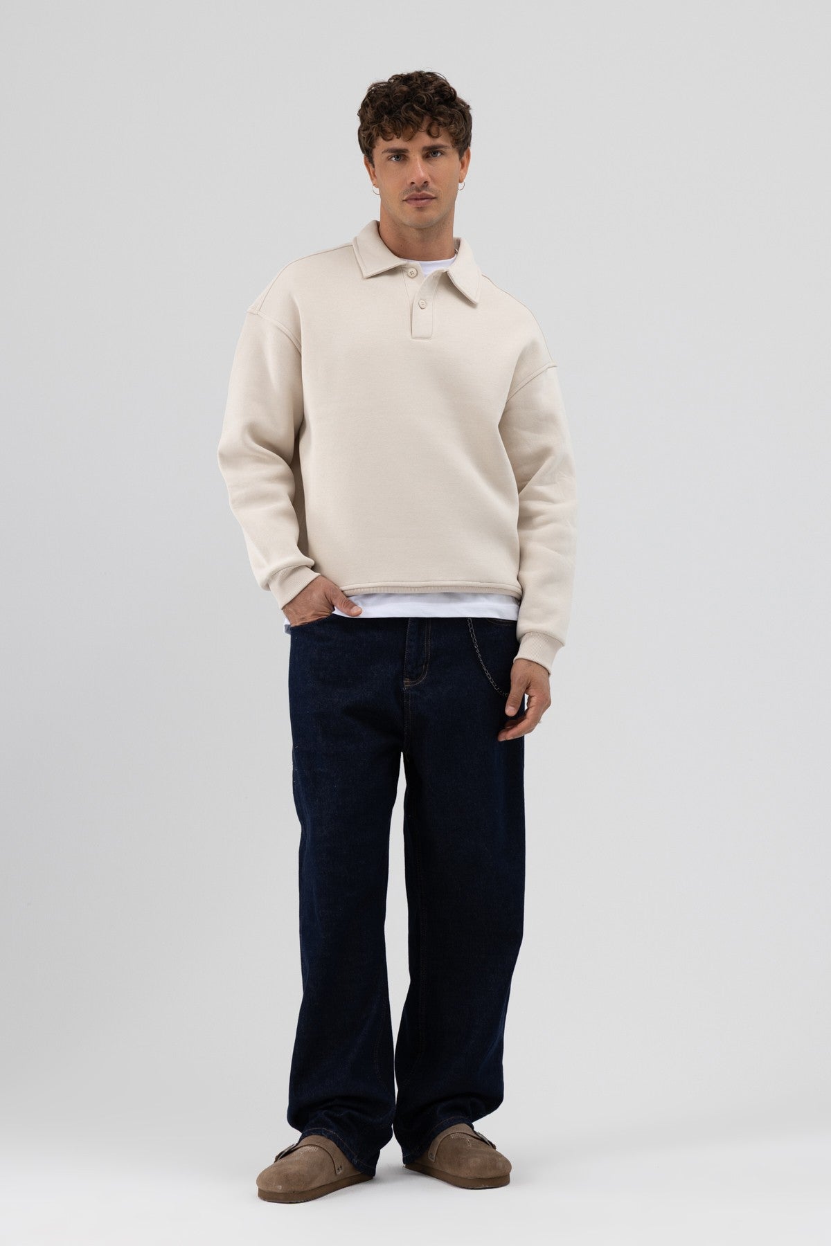 Basic Polo Yaka Sweatshirt