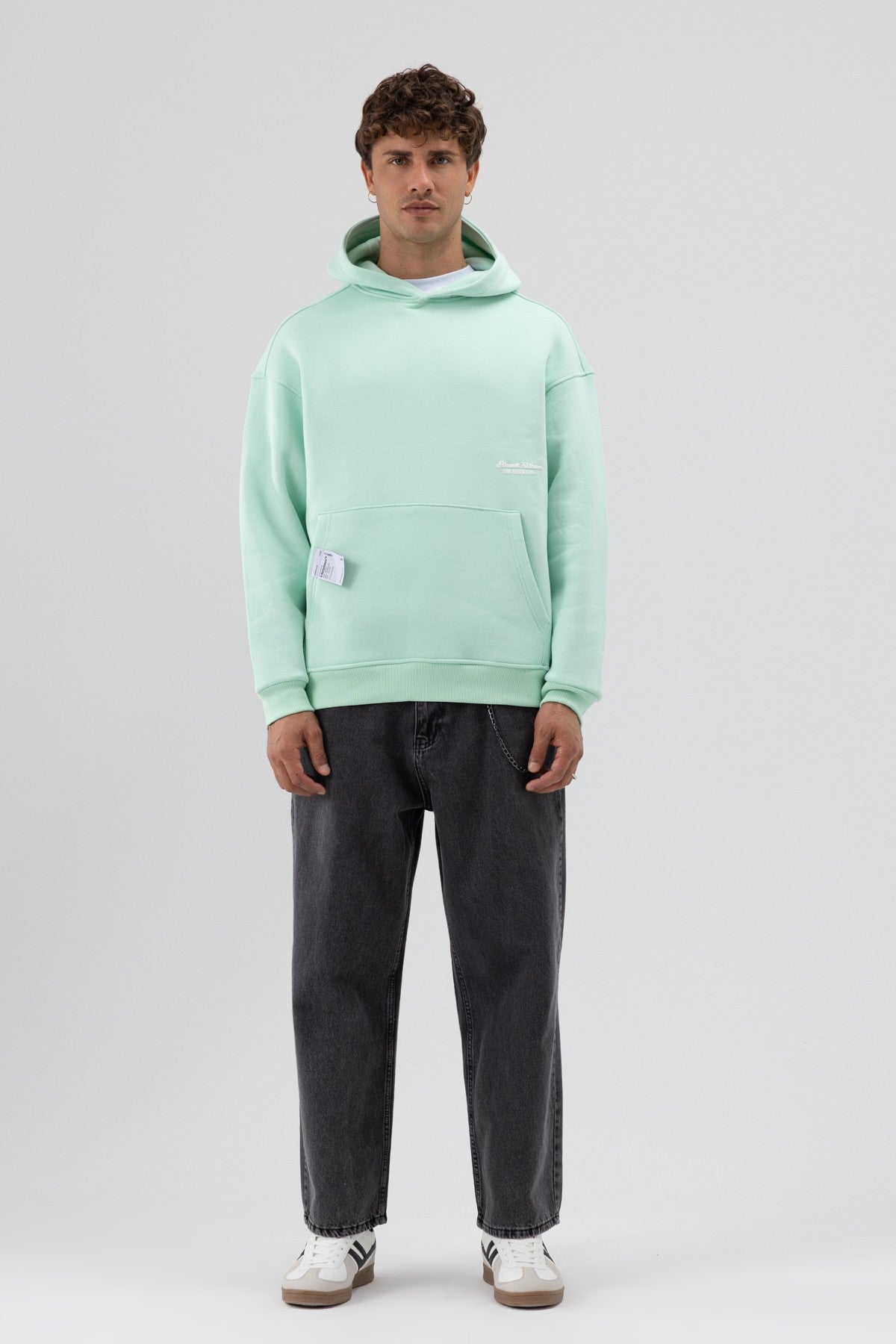 Oversize Kapüşonlu Baskılı Sweatshirt