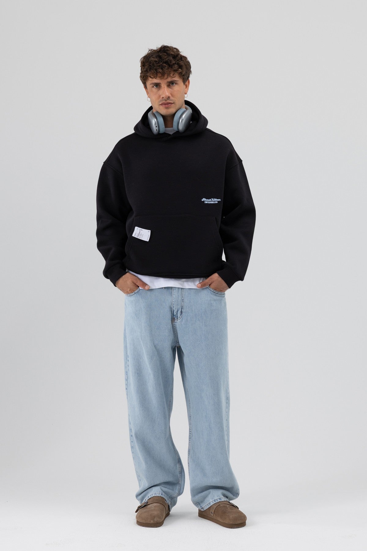 Oversize Kapüşonlu Baskılı Sweatshirt