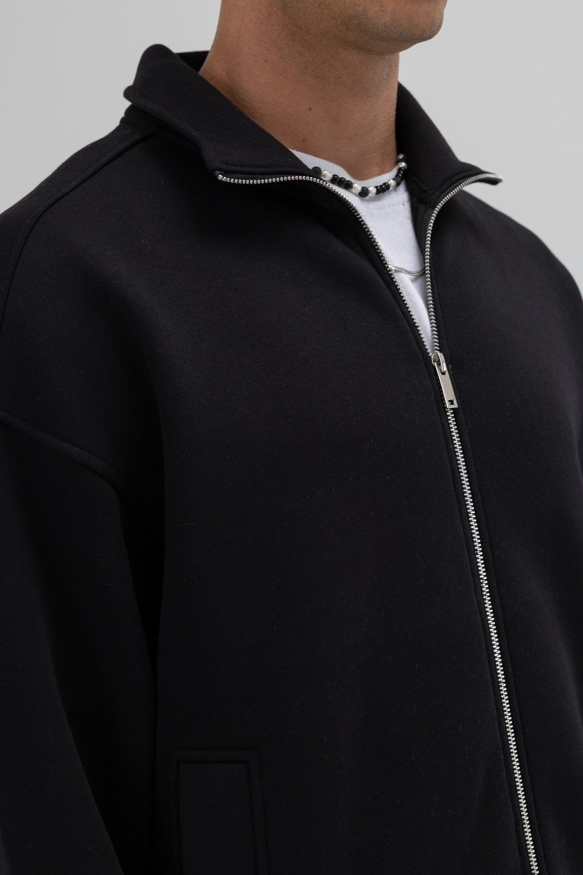 Oversize Önü Fermuarlı Dik Yaka Sweatshirt
