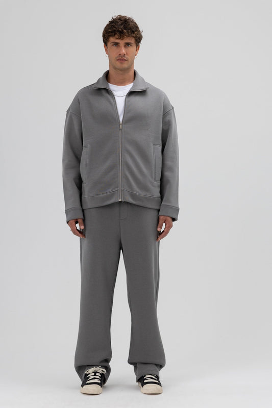 Oversize Önü Fermuarlı Dik Yaka Sweatshirt