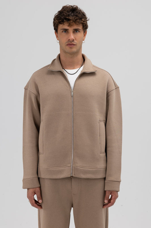 Oversize Önü Fermuarlı Dik Yaka Sweatshirt