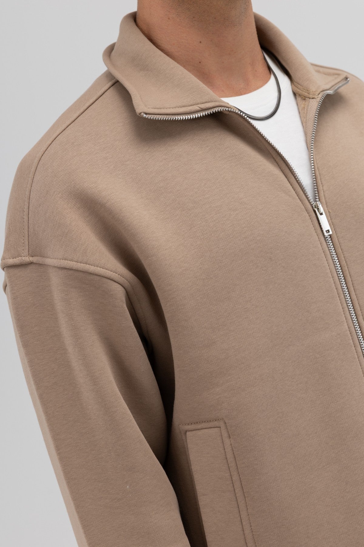 Oversize Önü Fermuarlı Dik Yaka Sweatshirt