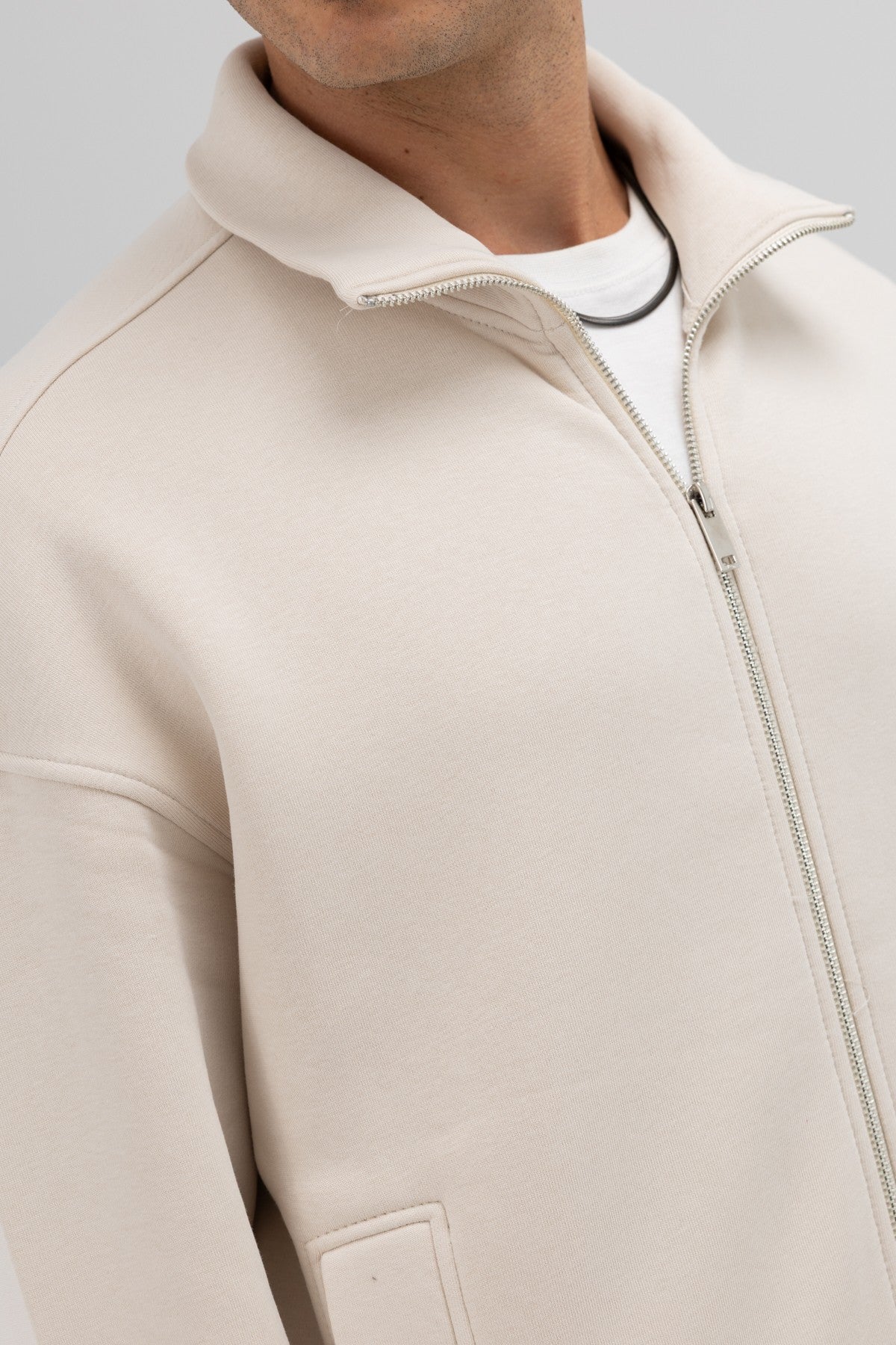 Oversize Önü Fermuarlı Dik Yaka Sweatshirt