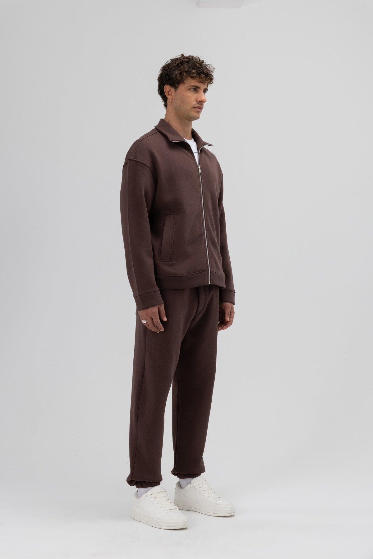 Oversize Önü Fermuarlı Dik Yaka Sweatshirt