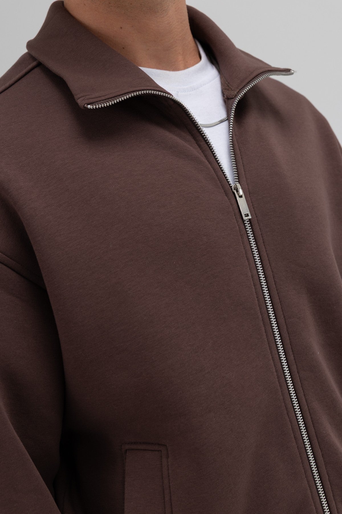 Oversize Önü Fermuarlı Dik Yaka Sweatshirt