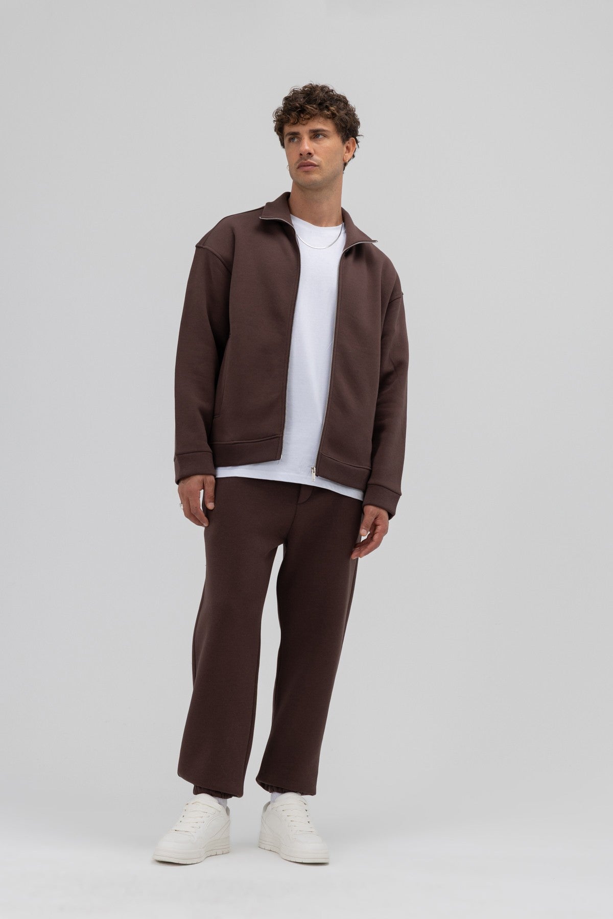 Oversize Önü Fermuarlı Dik Yaka Sweatshirt