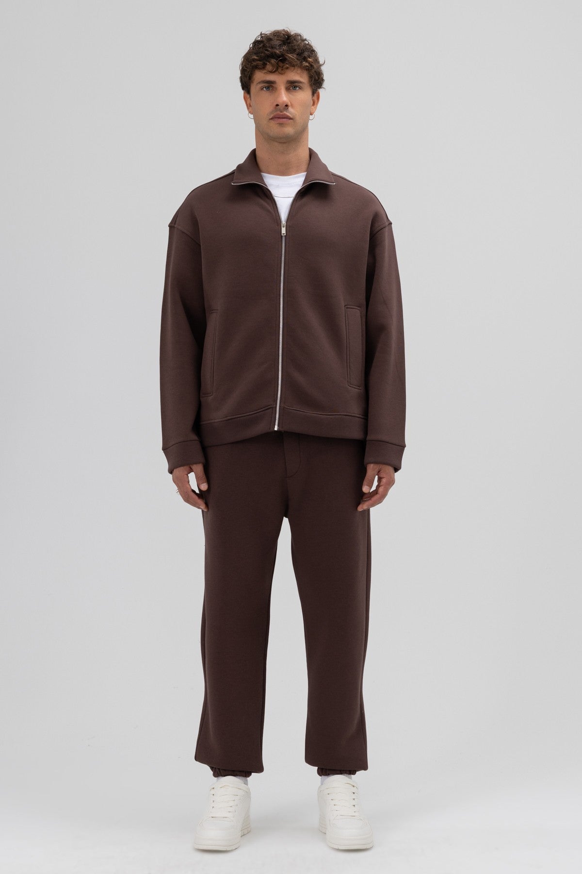 Oversize Önü Fermuarlı Dik Yaka Sweatshirt