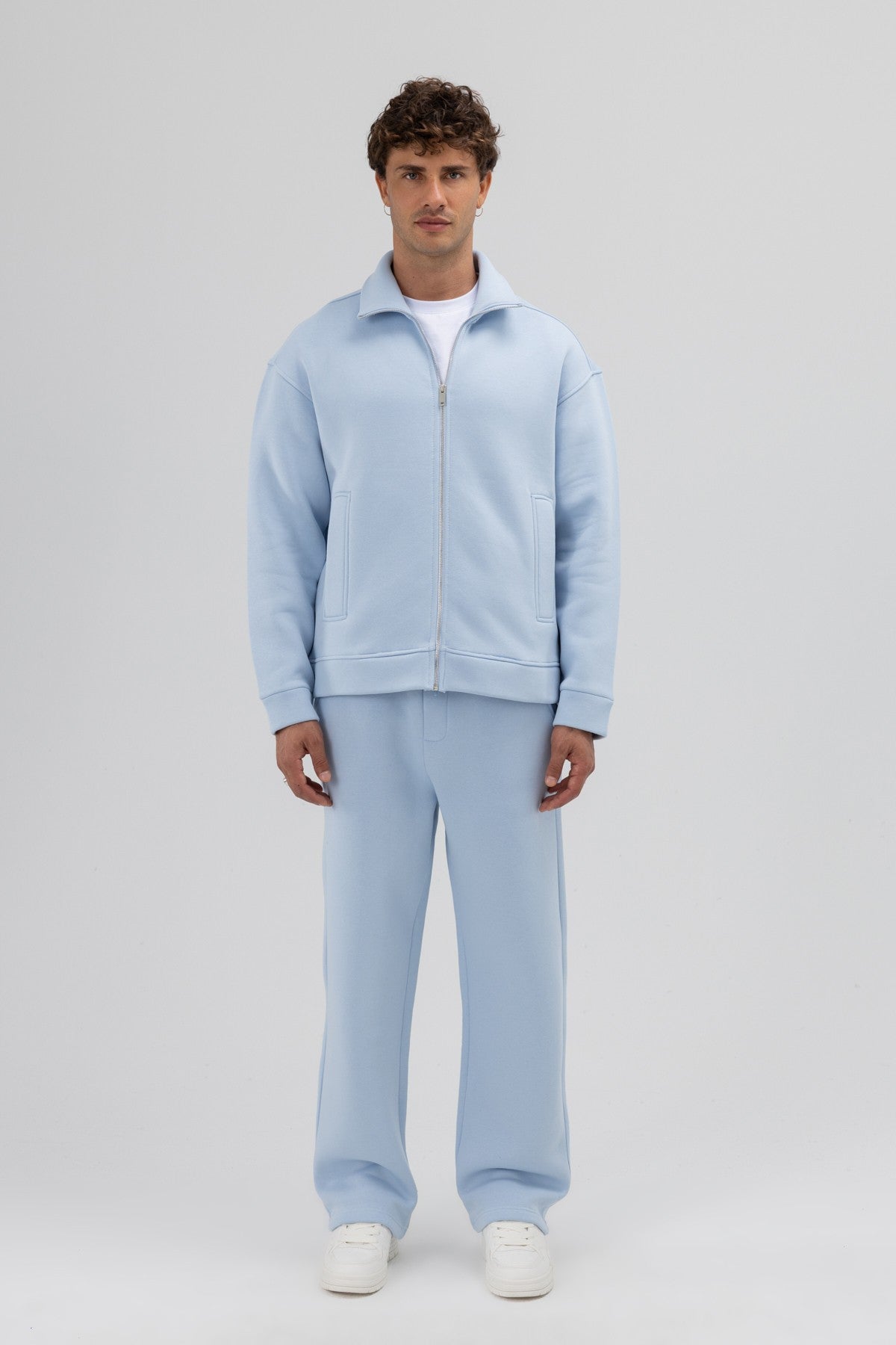 Oversize Önü Fermuarlı Dik Yaka Sweatshirt