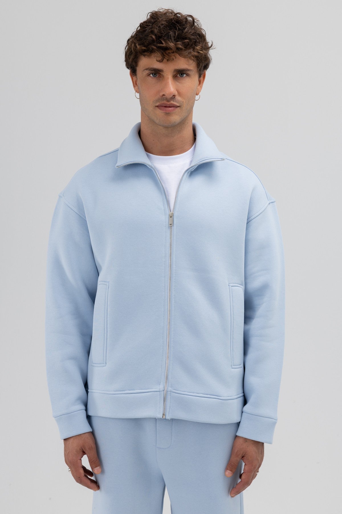 Oversize Önü Fermuarlı Dik Yaka Sweatshirt