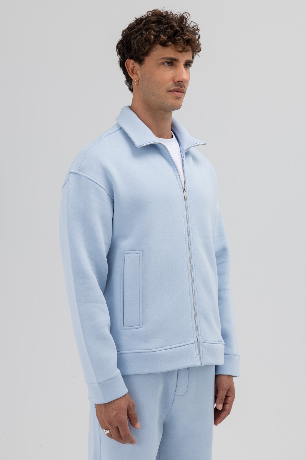 Oversize Önü Fermuarlı Dik Yaka Sweatshirt