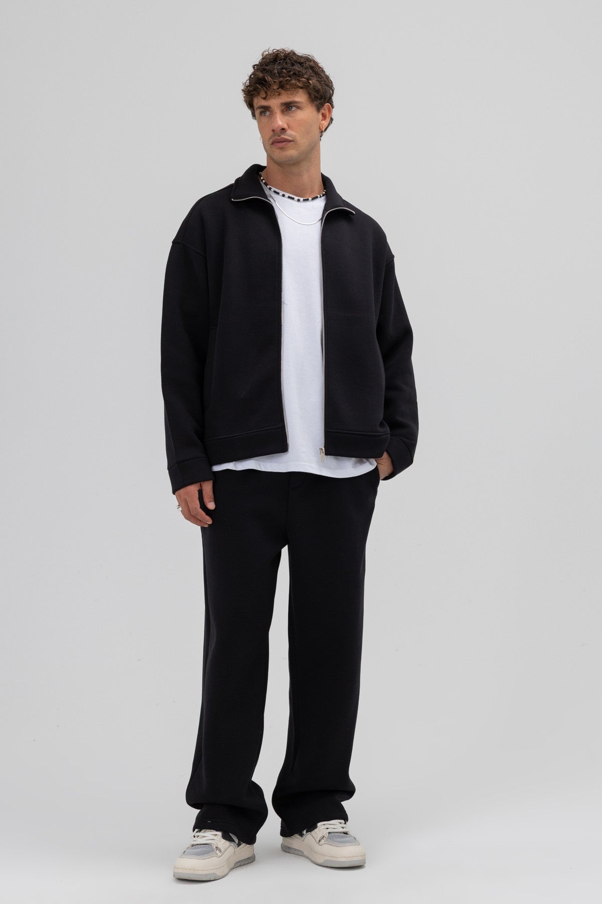 Oversize Önü Fermuarlı Dik Yaka Sweatshirt