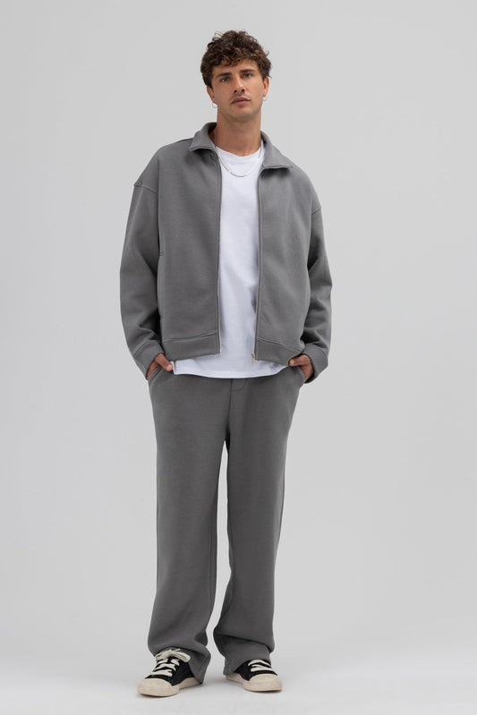 Oversize Önü Fermuarlı Dik Yaka Sweatshirt