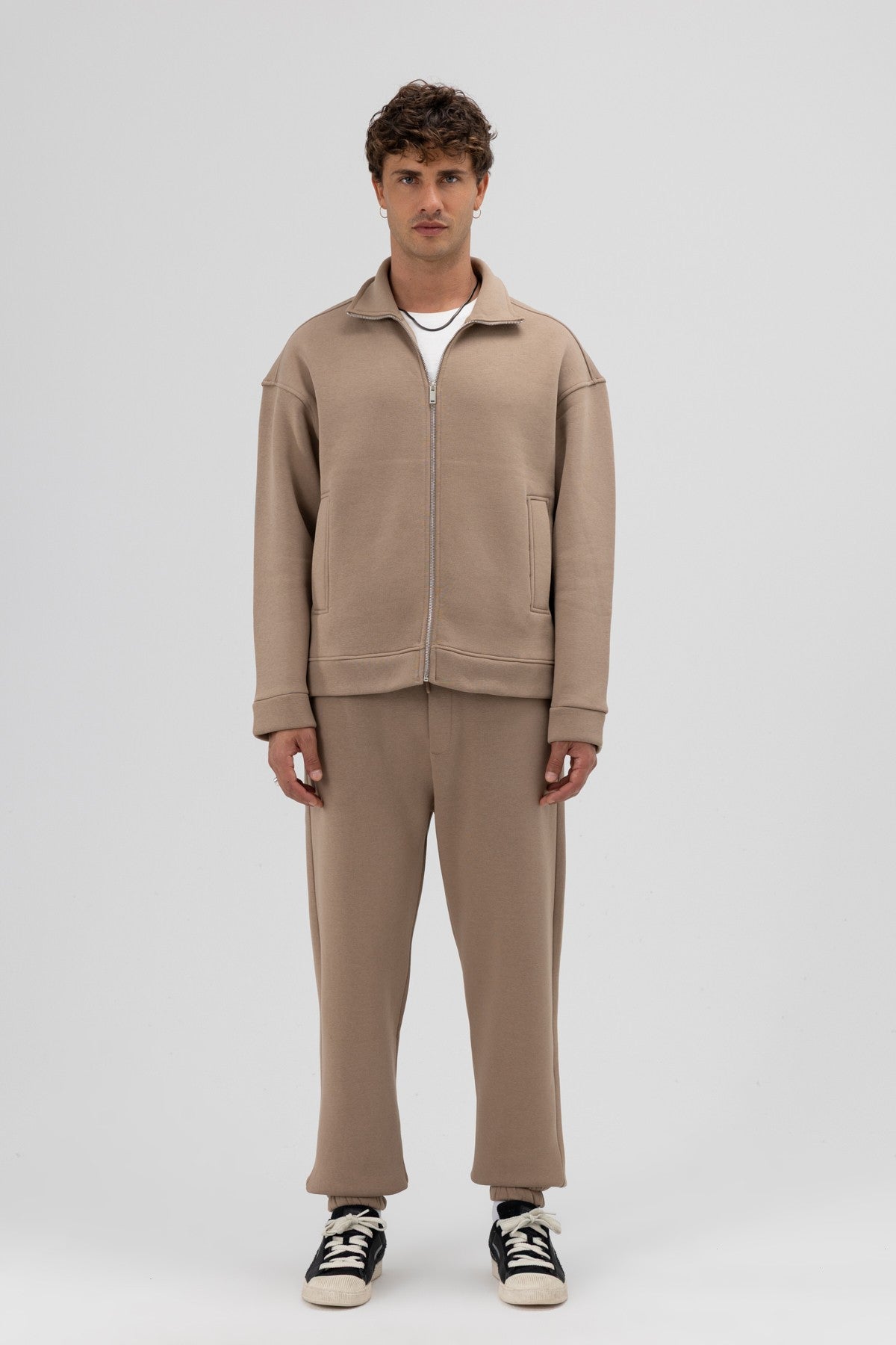 Oversize Önü Fermuarlı Dik Yaka Sweatshirt