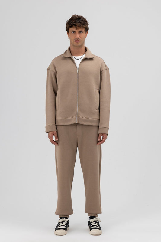 Oversize Önü Fermuarlı Dik Yaka Sweatshirt