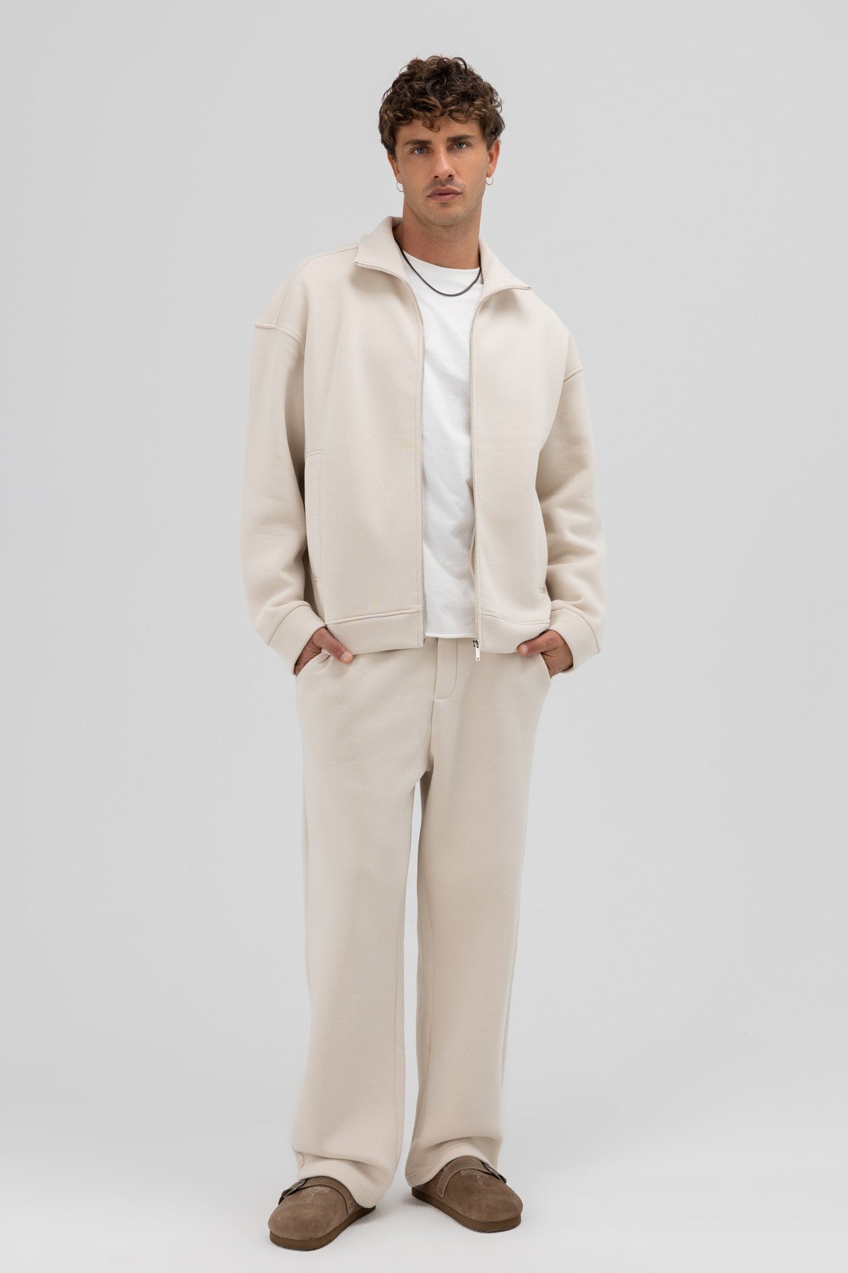 Oversize Önü Fermuarlı Dik Yaka Sweatshirt