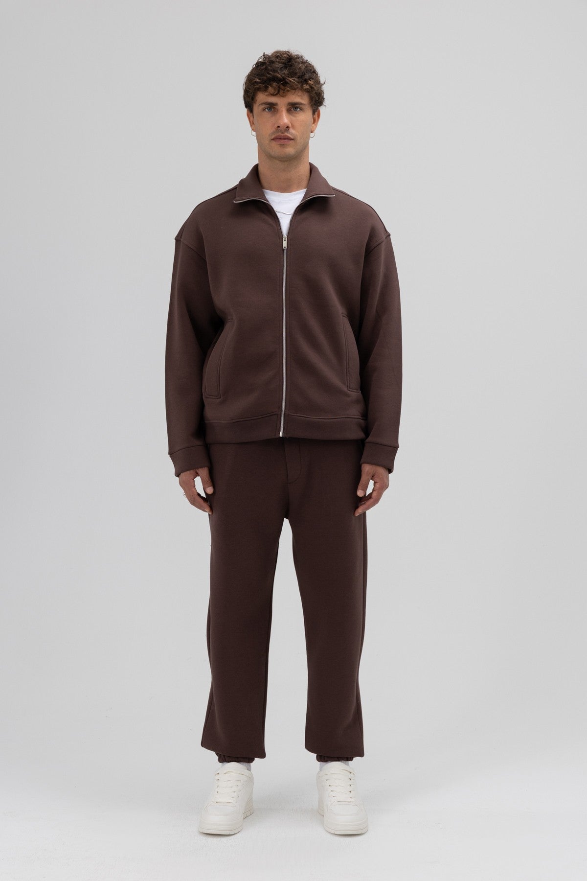 Oversize Önü Fermuarlı Dik Yaka Sweatshirt